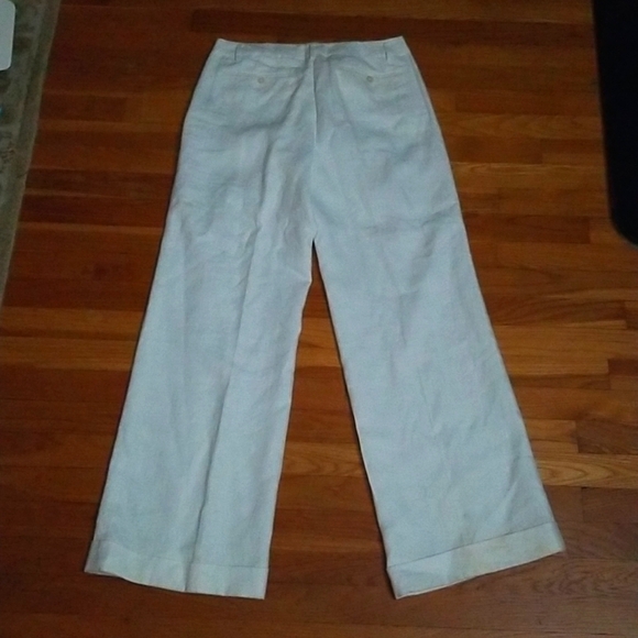 American Living White Linen Cuffed Wide Leg Trousers Size 8 - Picture 2 of 6